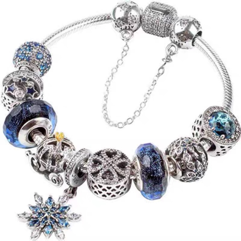High Version pan luxuryreplica Bracelet 925 Sterling Silver Blue Ocean Series DIY Beaded Beaded Bracelet Fashion Hot Selling
