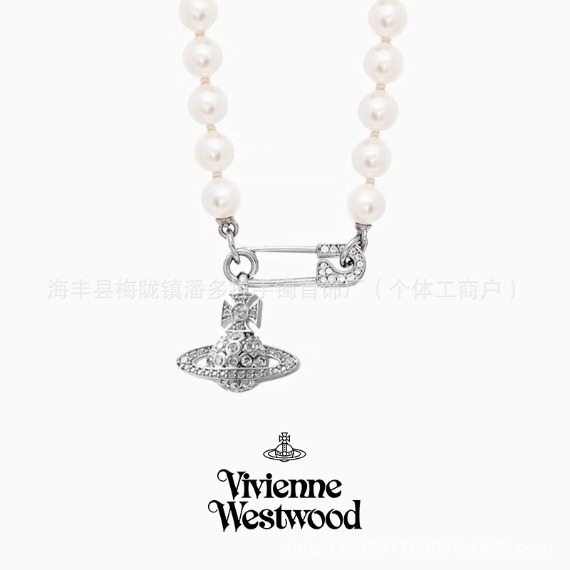High Version Western Queen Mother Necklace Women's Classic Saturn Pin Pearl High-end 925 Silver Necklace High Version