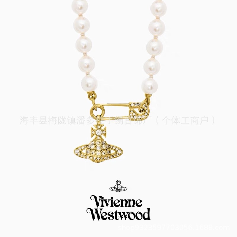 High Version Western Queen Mother Necklace Women's Classic Saturn Pin Pearl High-end 925 Silver Necklace High Version