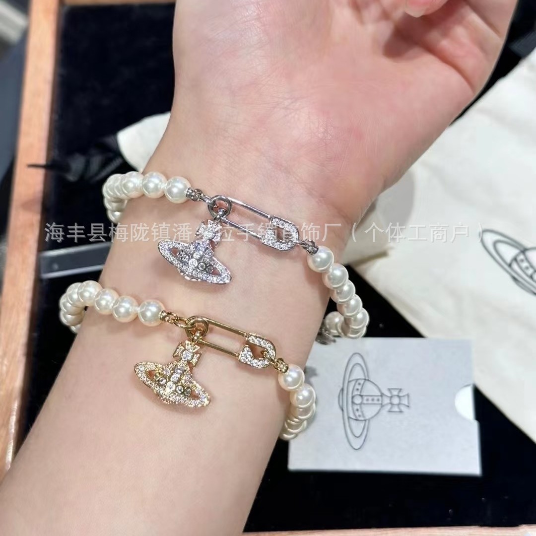 Empress Dowager Saturn Pearl Bracelet Pair Pins Full Diamond Saturn 925 Silver High Version No Falling Counter Inspection