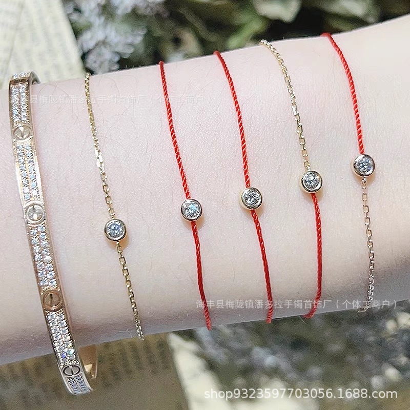 High Version CNCRedlineV Gold French Red Rope Benmingnian Woven Bracelet 18K Gold Men and Women Couple Hand Rope