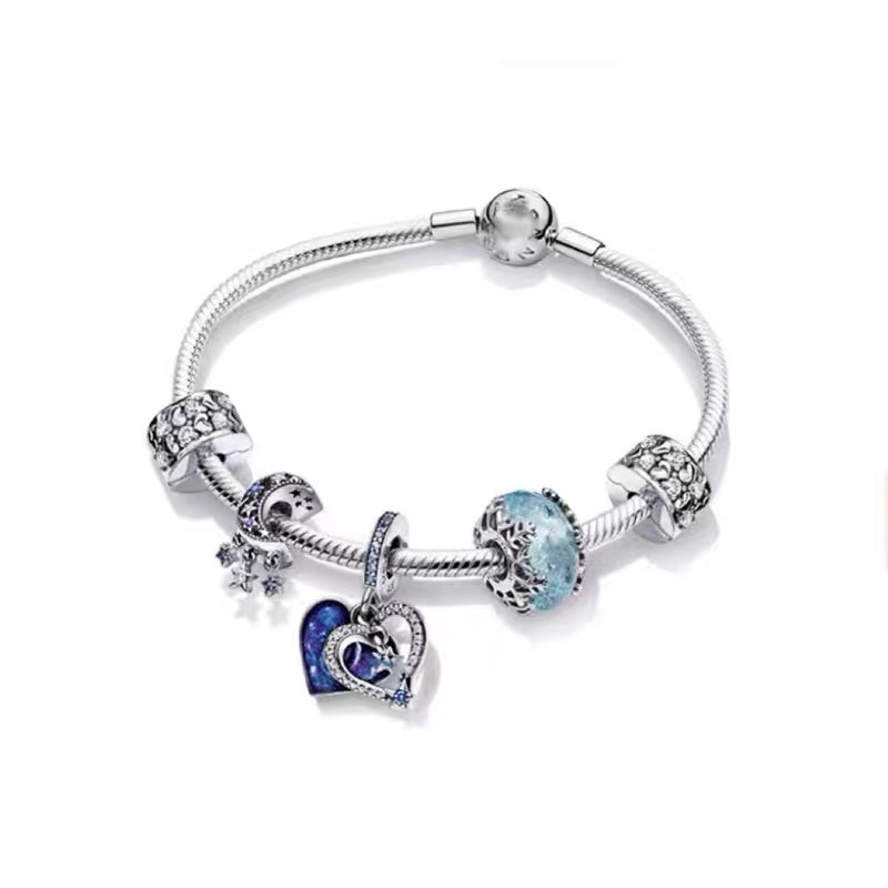 High Version pan luxuryreplica Bracelet 925 Sterling Silver Blue Ocean Series DIY Beaded Beaded Bracelet Fashion Hot Selling