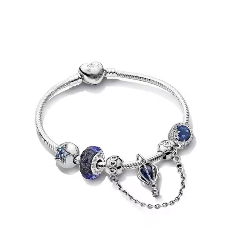 High Version pan luxuryreplica Bracelet 925 Sterling Silver Blue Ocean Series DIY Beaded Beaded Bracelet Fashion Hot Selling