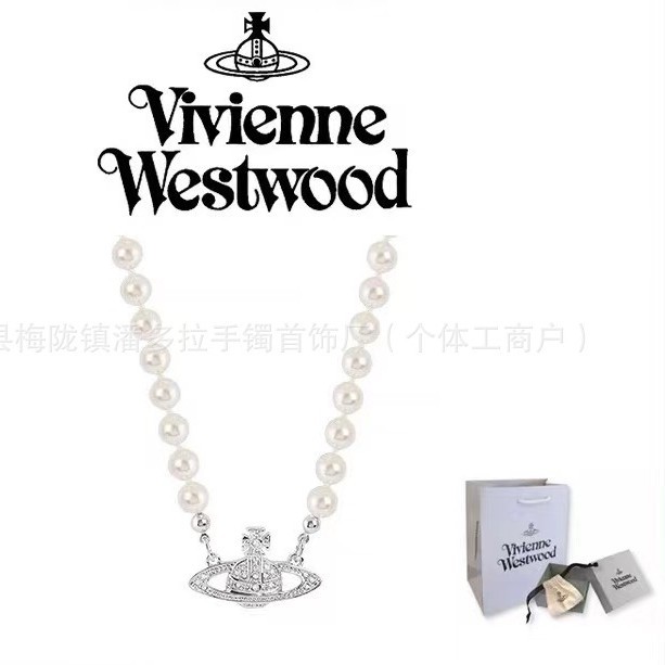 High Version Western Queen Mother Necklace Women's Classic Saturn Pin Pearl High-end 925 Silver Necklace High Version