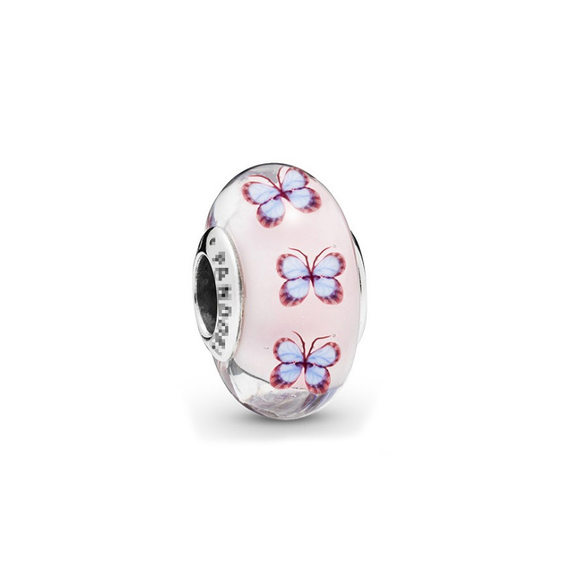 Factory direct pan luxuryreplica 925 silver Mulan flower bud butterfly glazed beads hanging beads DIY accessories loose beads