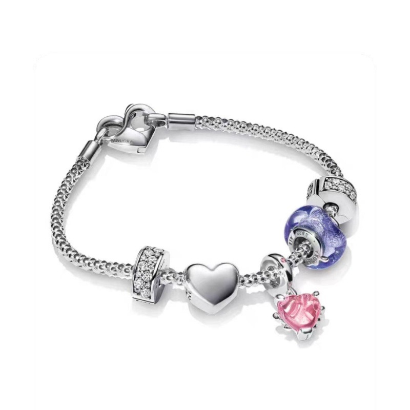 pan luxuryreplica S925 Sterling Silver Heart-shaped T-shaped Buckle Snake Bone Chain Bracelet 569285C00 This Life Year Gift for Girlfriend