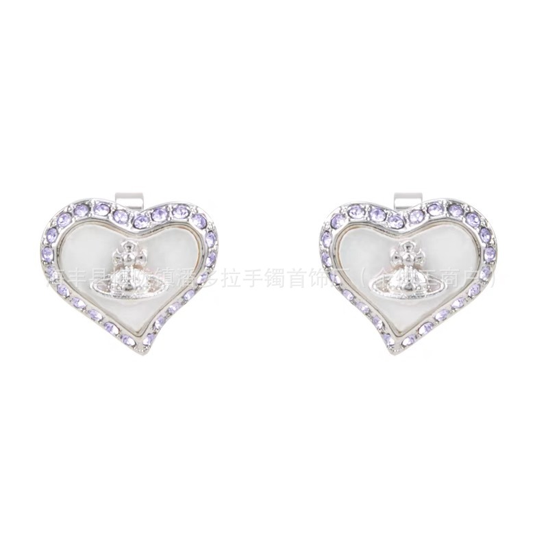 High Version Empress Dowager Color Diamond Love Fritillaria Saturn Earrings Women's Design Light Luxury European and American Fashion Elegant Earrings
