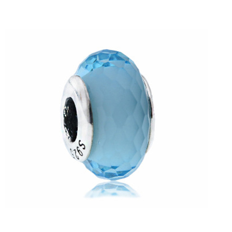 Factory Outlet pan  luxuryreplica 925 Silver Shining Blue Cutting Surface Series Glazed Beads String Hanging DIY Beads