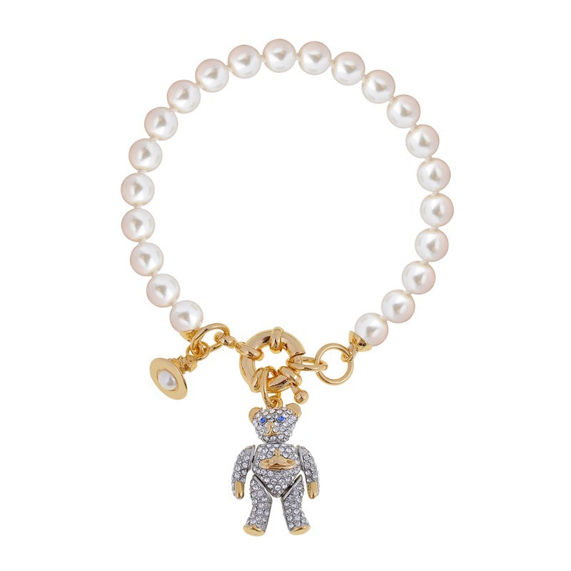 High Version Queen Mother vivi  luxuryreplica  Sweet Activity Joint Pearl Bear Saturn Bracelet Necklace