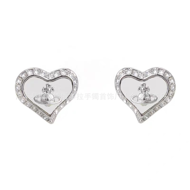 High Version Empress Dowager Color Diamond Love Fritillaria Saturn Earrings Women's Design Light Luxury European and American Fashion Elegant Earrings
