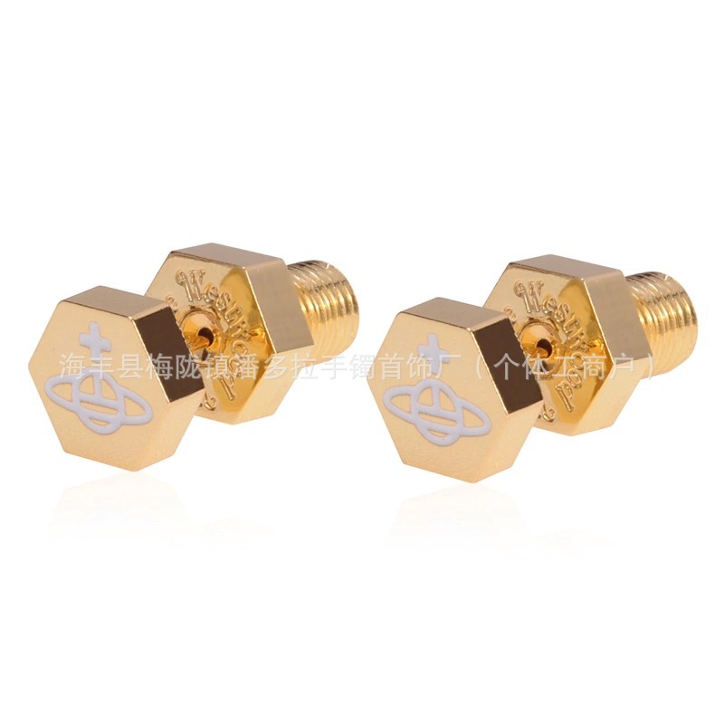 High Version 925 Material Saturn Series Punk Gold Silver Titanium Black Hexagon Thread Screw Saturn Ear Stud Earrings