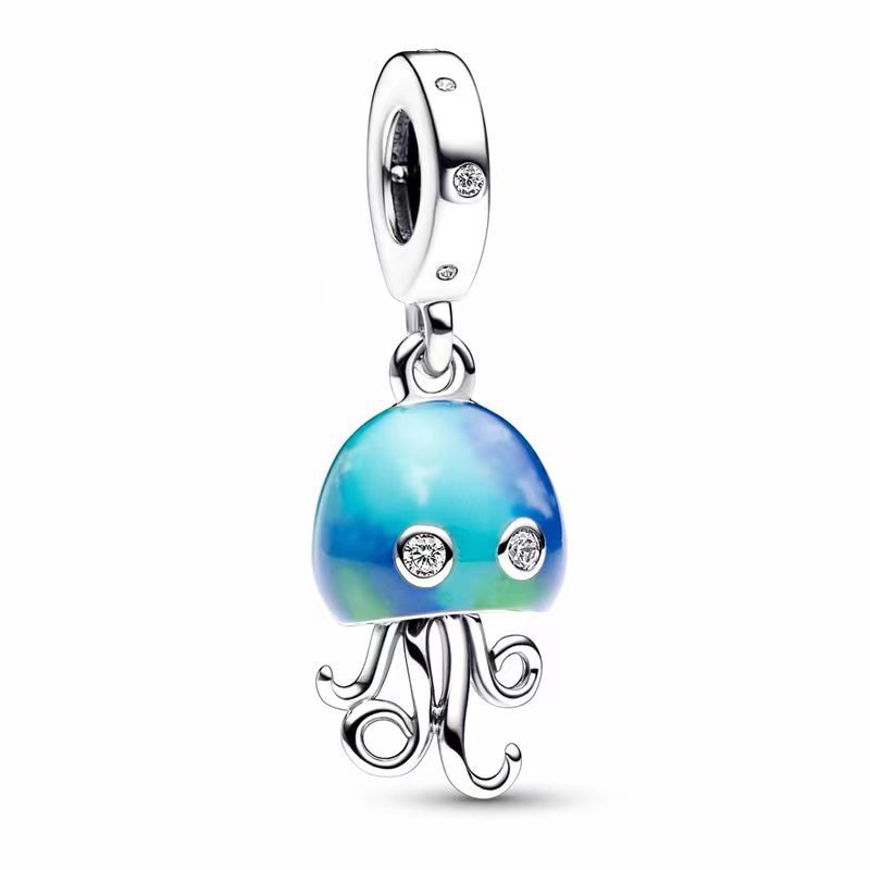 pan luxuryreplica 925 Sterling Silver Beads Summer New Mermaid Crab Blue Butterfly Pendant Pendant