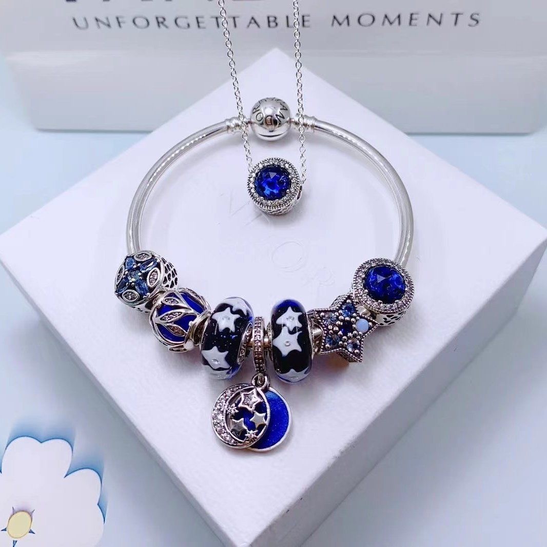 High Version New pan  luxuryreplica 925 Sterling Silver Bracelet Women's Beaded DIY Scattered Beads Pendant Bracelet Necklace suit