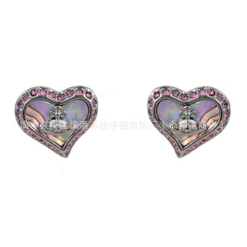 High Version Empress Dowager Color Diamond Love Fritillaria Saturn Earrings Women's Design Light Luxury European and American Fashion Elegant Earrings