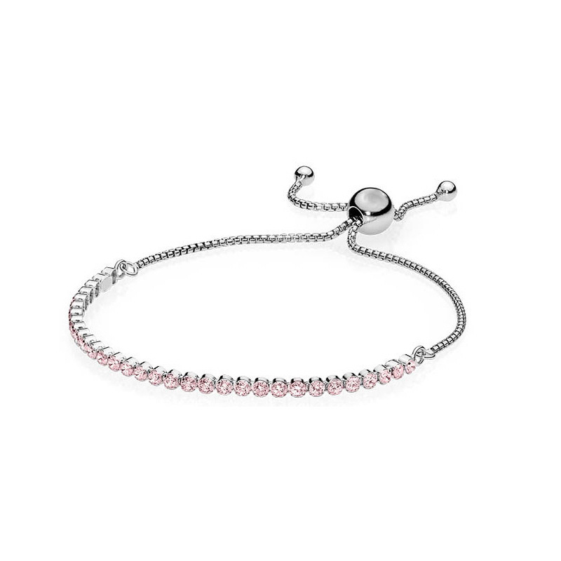 Factory Direct pan  luxuryreplica 925 Sterling Silver Rose Gold Rainbow Shining Adjustable Bracelet DIY Base Bracelet