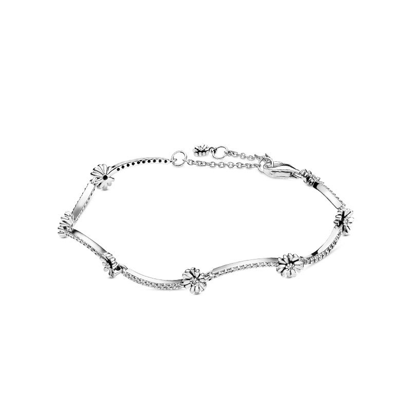 Factory direct pan  luxuryreplica 925 sterling silver shiny daisy bracelet adjustable bracelet DIY accessories base bracelet