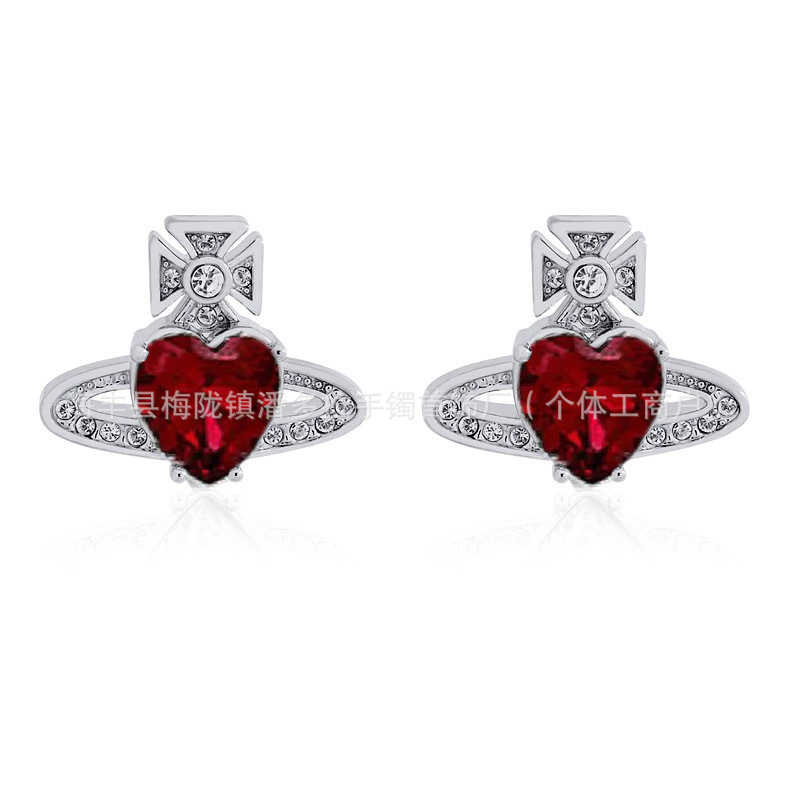 High Version Queen Mother vivi  luxuryreplica Vivian Light Luxury Sweet ARIELLA Big Zircon Love Ear Stud Earrings