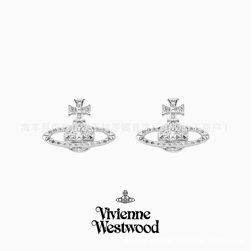 Correct version of Empress Dowager Earrings Female Vivian Saturn Pin Earrings 925 Sterling Silver Earrings High Version
