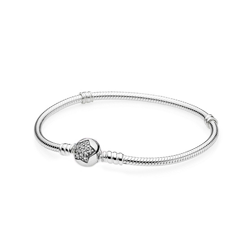 pan luxuryreplica 925 sterling silver round head pavé five-pointed star snake bone bracelet DIY basic bracelet women
