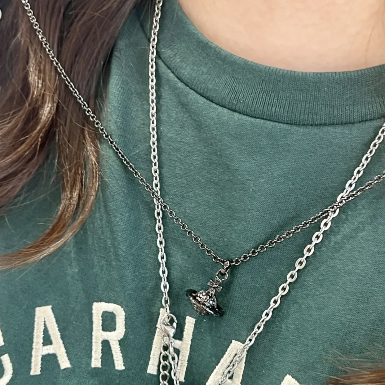 High Version Empress Dowager vivi  luxuryreplica Vivian Full Diamond small size Stereo orb Rivet Saturn Necklace sweater chain