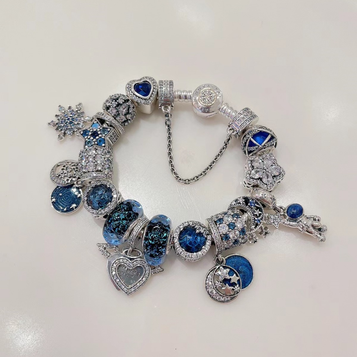 pan luxuryreplica Bracelet S925 Sterling Silver Blue Series Stars Fairy Tale Bracelet Shining Galaxy Bracelet DIY loose beads Beaded