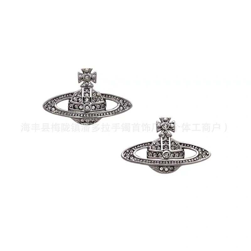 Correct version of Empress Dowager Earrings Female Vivian Saturn Pin Earrings 925 Sterling Silver Earrings High Version