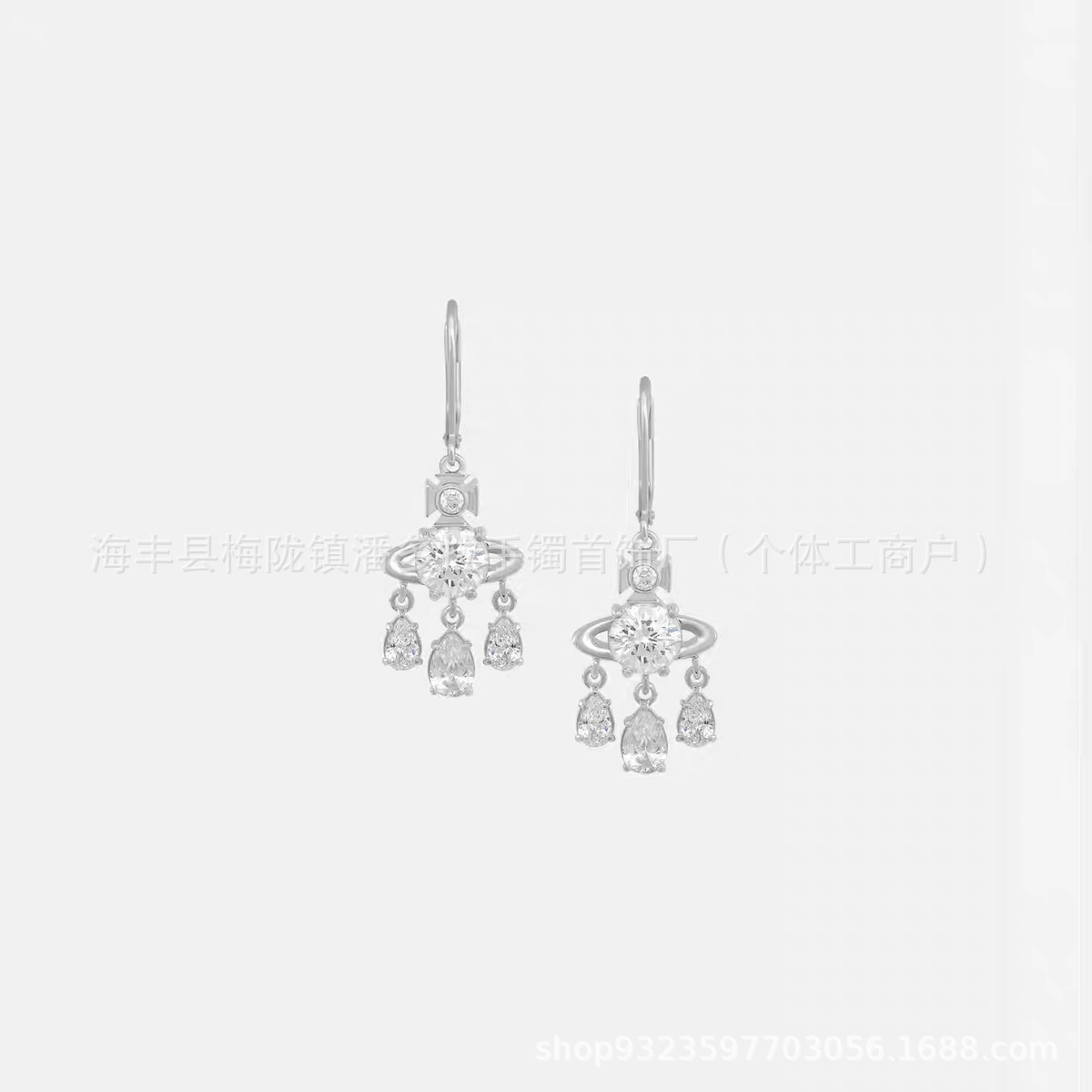 New High Version West Dowager 925 Sterling Silver Dream Catcher Necklace with Diamond Water Drop Hanging Elegant Earrings