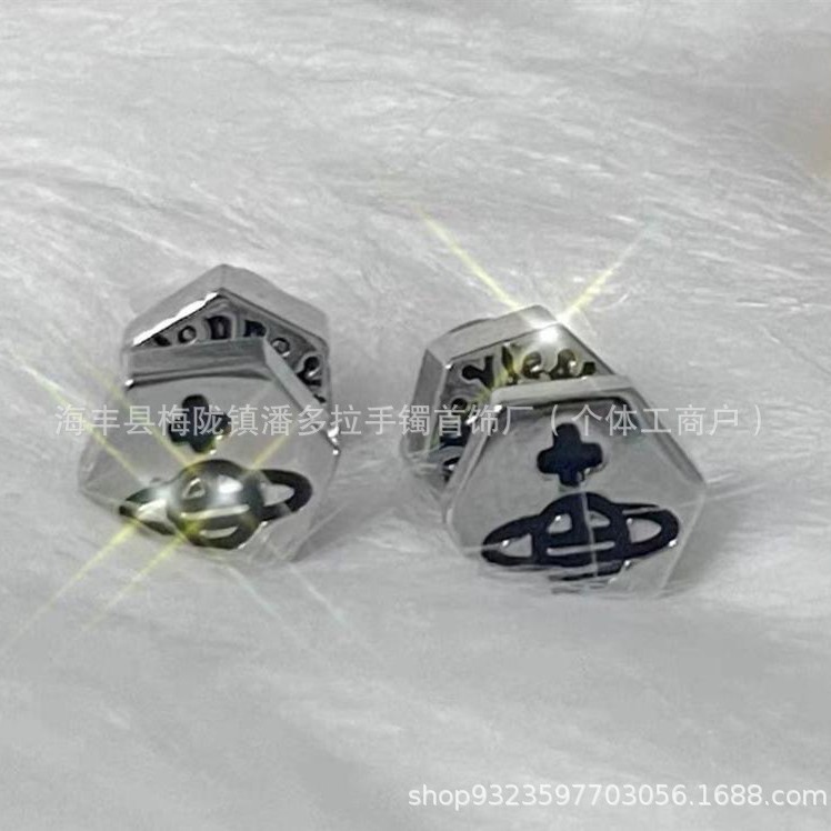 High Version 925 Material Saturn Series Punk Gold Silver Titanium Black Hexagon Thread Screw Saturn Ear Stud Earrings