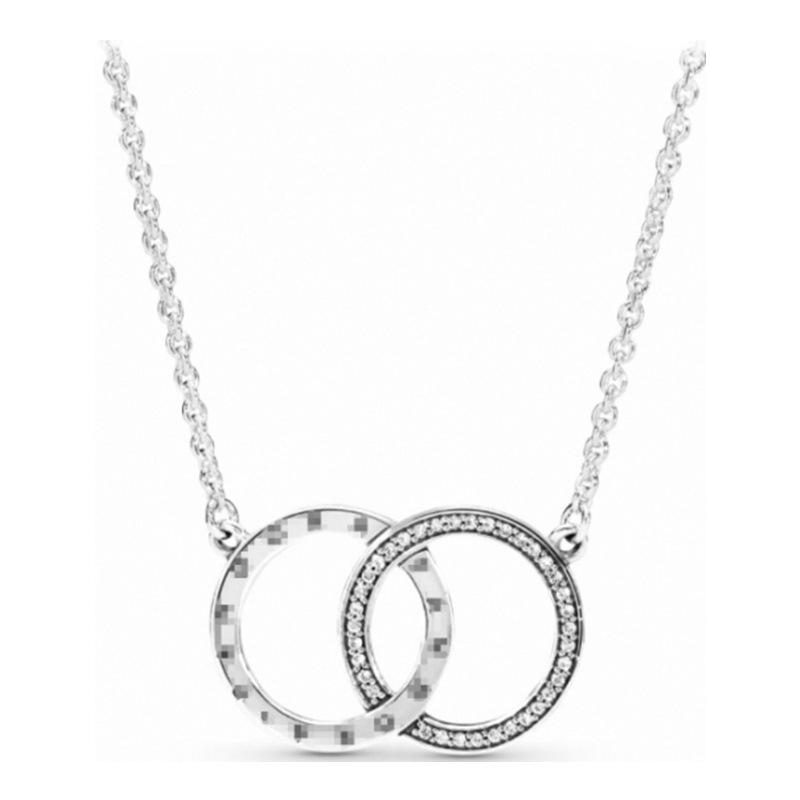pan luxuryreplica Love Double Ring Necklace 925 Sterling Silver Finished Necklace Women's Clavicle Chain