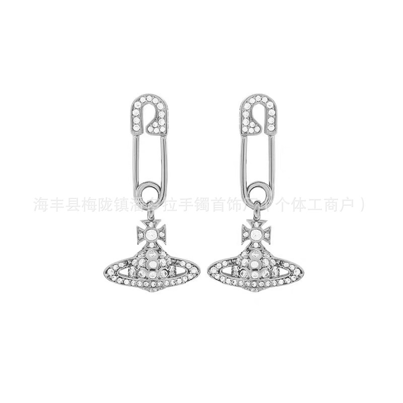Correct version of Empress Dowager Earrings Female Vivian Saturn Pin Earrings 925 Sterling Silver Earrings High Version