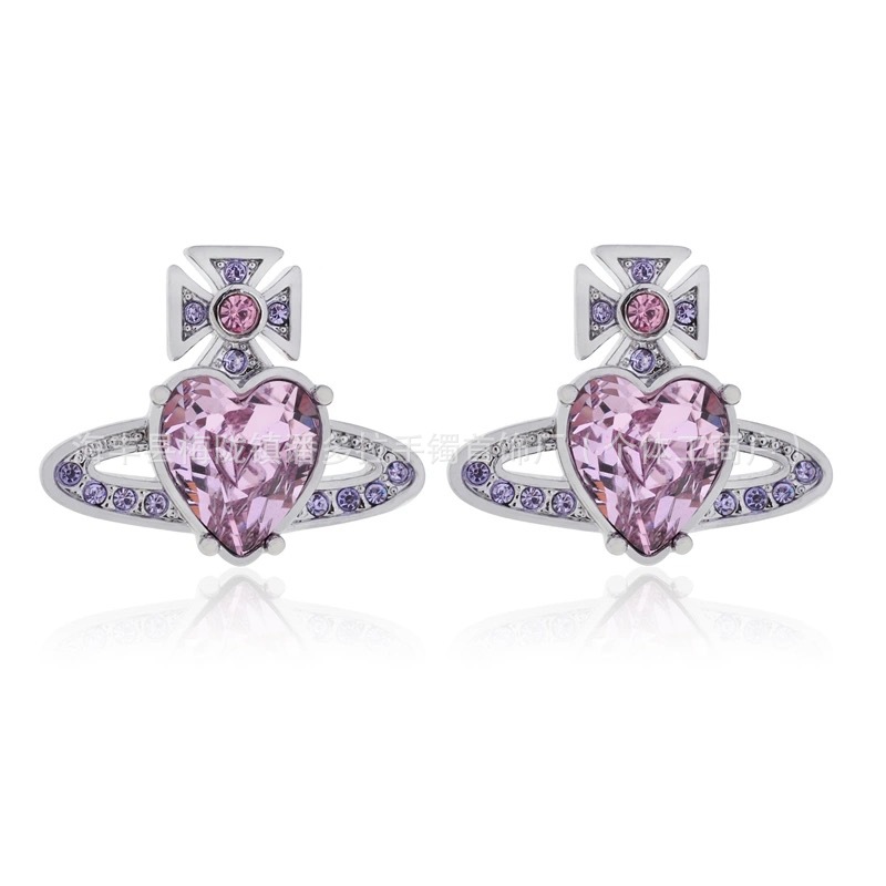 High Version Queen Mother vivi  luxuryreplica Vivian Light Luxury Sweet ARIELLA Big Zircon Love Ear Stud Earrings