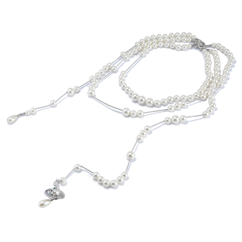 High Version Empress Dowager Saturn Broken Pearl Necklace Three-Layer Woolen Chain Women's Wedding Beautiful Matching Necklace