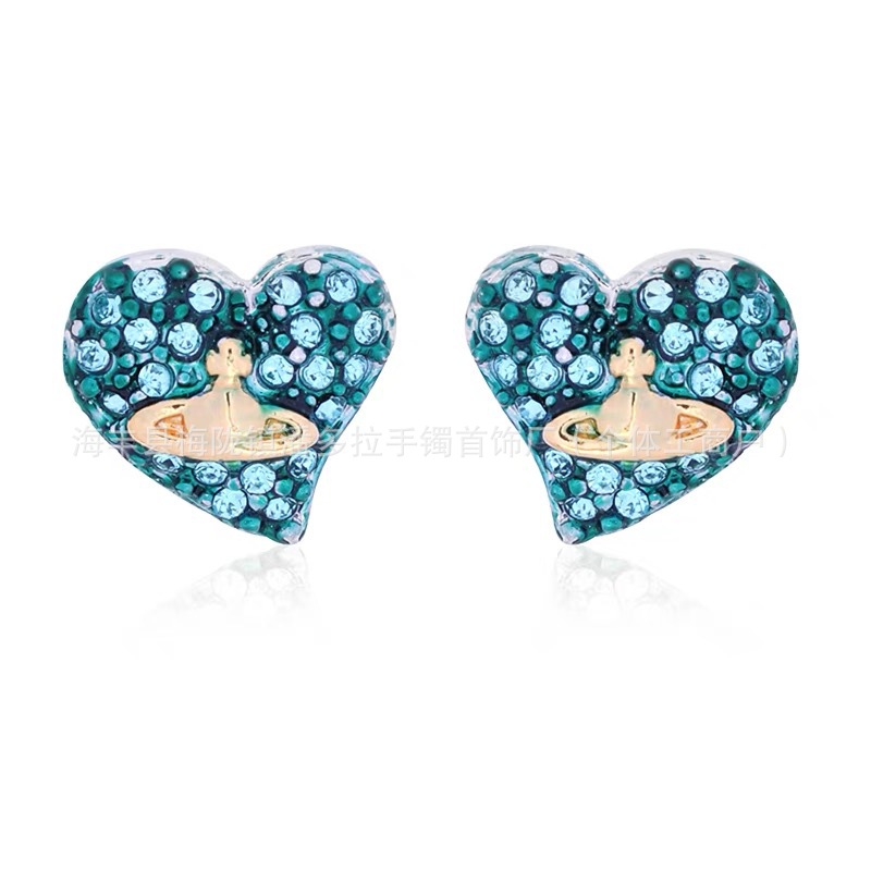 Empress Dowager's New Full Diamond Love Heart Saturn Earrings Women's Fashion Elegant Commuter OL Design Earrings in stock