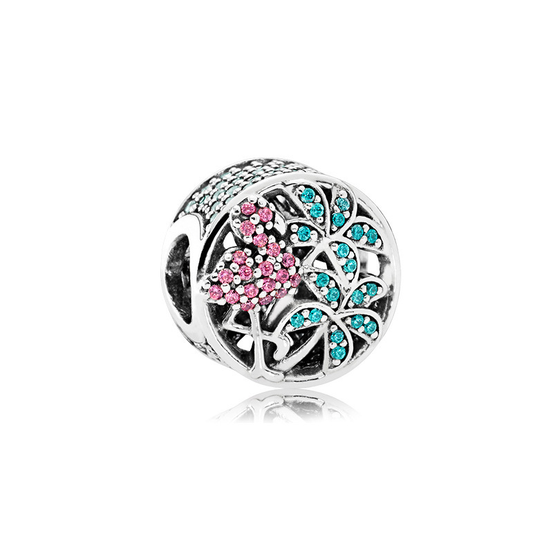 Factory direct pan luxuryreplica 925 silver Magnolia love love full diamond fixed hanging beads DIY beads