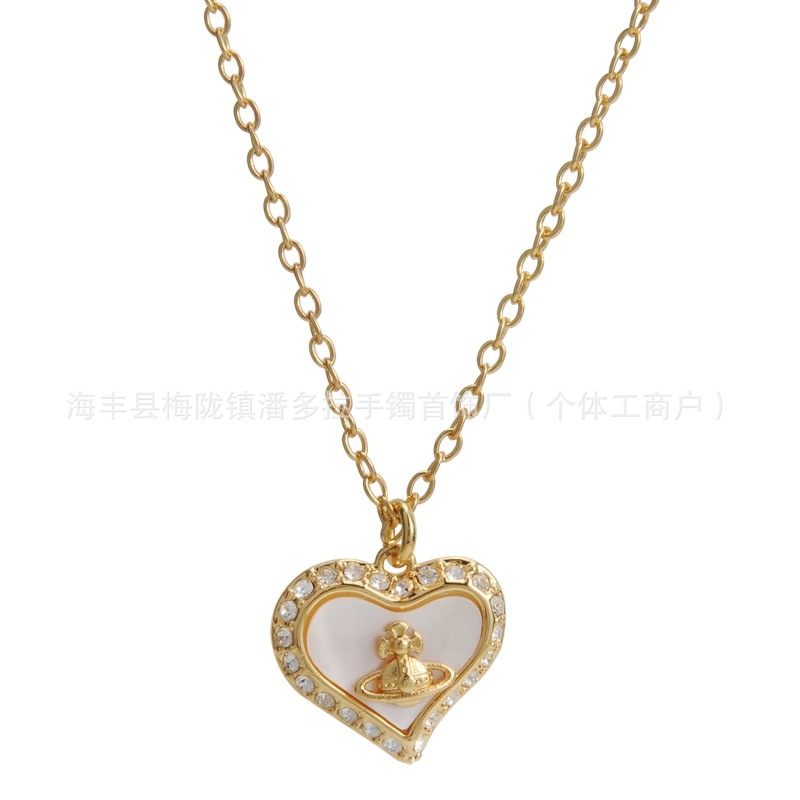 Empress Dowager Love Fritillaria Saturn Flash Diamond Necklace Women's European and American Fashion Design Sense Clavicle Chain Necklace New Style