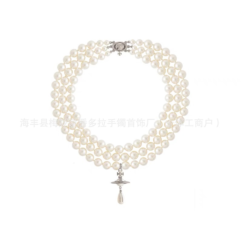 High Version Empress Dowager Saturn Pearl Necklace Pin Planet Vivian viviorb Clavicle Chain Women Light Luxury Style