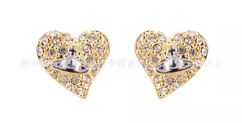 Empress Dowager's New Full Diamond Love Heart Saturn Earrings Women's Fashion Elegant Commuter OL Design Earrings in stock