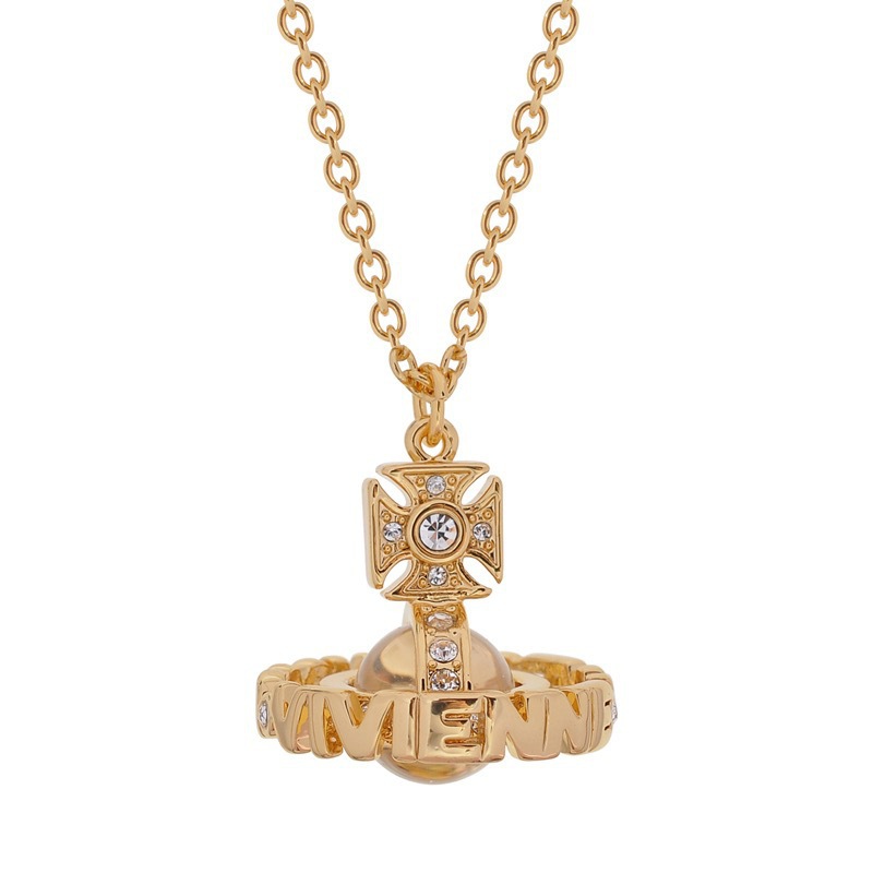 High Version Queen Mother vivi  luxuryreplica Vivian Sweet Cool Full Diamond Stereoscopic Letter Glass Bead Earrings Necklace