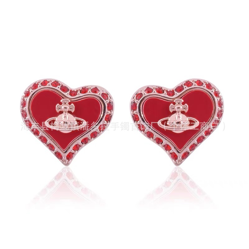 High Version Empress Dowager Color Diamond Love Fritillaria Saturn Earrings Women's Design Light Luxury European and American Fashion Elegant Earrings