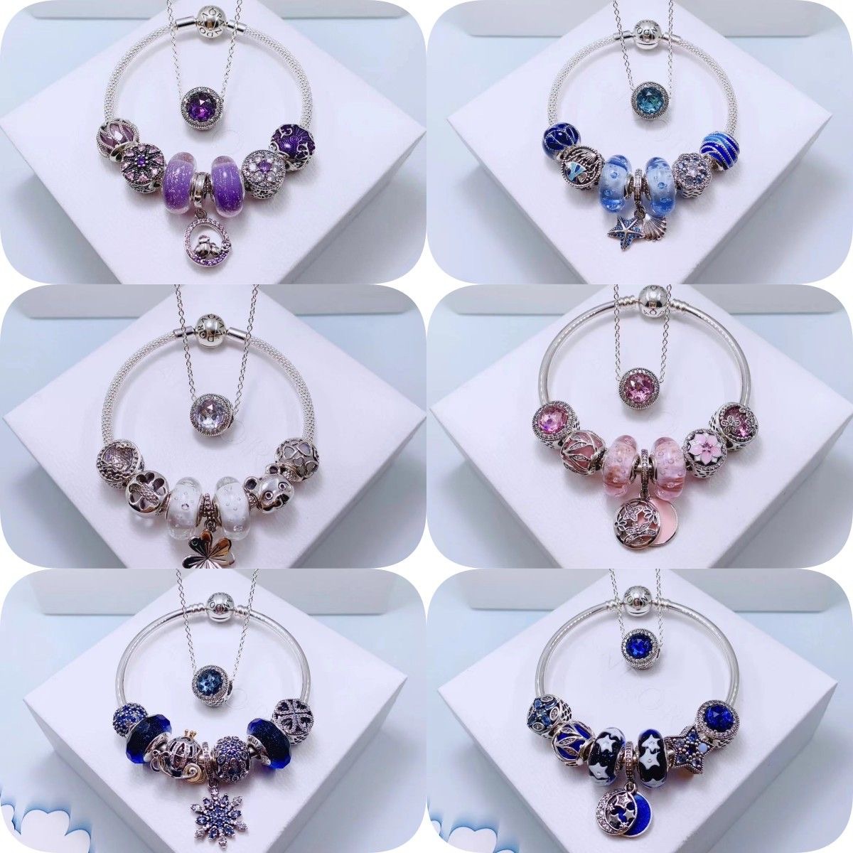 High Version New pan  luxuryreplica 925 Sterling Silver Bracelet Women's Beaded DIY Scattered Beads Pendant Bracelet Necklace suit