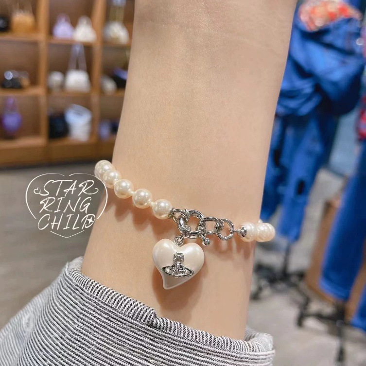 High version  Queen Mother's Necklace Bracelet Earrings Love Water Drops Pearl Temperament All-match Light Luxury High-end Sense