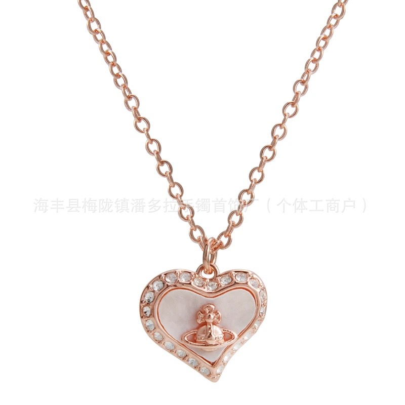Empress Dowager Love Fritillaria Saturn Flash Diamond Necklace Women's European and American Fashion Design Sense Clavicle Chain Necklace New Style