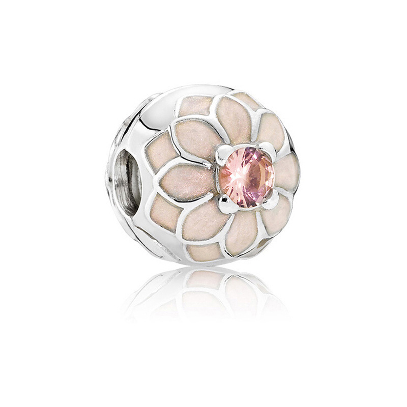 Factory direct pan luxuryreplica 925 silver Magnolia love love full diamond fixed hanging beads DIY beads