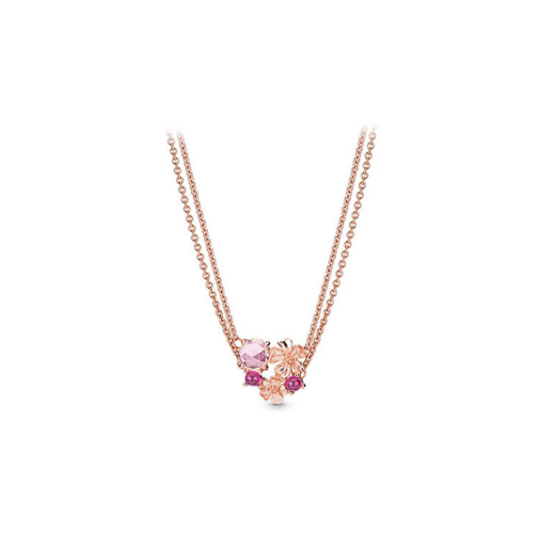 pan luxuryreplica Love Double Ring Necklace 925 Sterling Silver Finished Necklace Women's Clavicle Chain