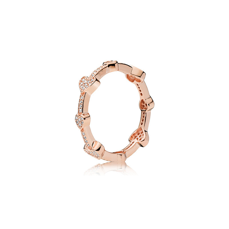 pan luxuryreplica Ring Rose Gold Peach Blossom Pair with Beads Open Style Couple Pair Ring Matching Ring for Women