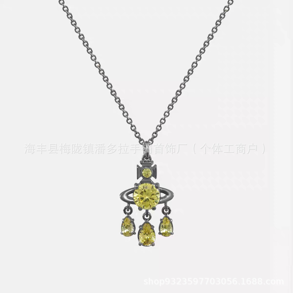 New High Version West Dowager 925 Sterling Silver Dream Catcher Necklace with Diamond Water Drop Hanging Elegant Earrings