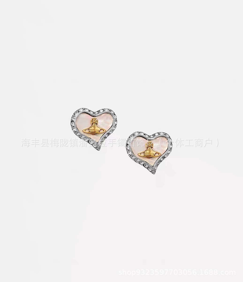 High Version Empress Dowager Color Diamond Love Fritillaria Saturn Earrings Women's Design Light Luxury European and American Fashion Elegant Earrings
