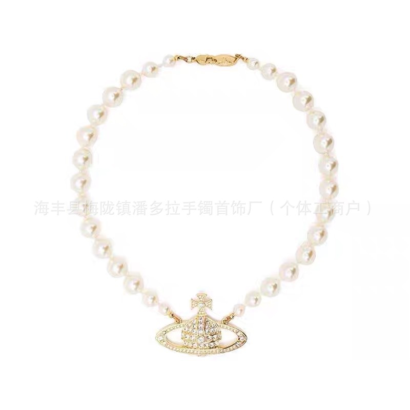 High version of the Empress Dowager Western Pearl Big Saturn Necklace Female with factory direct live high version