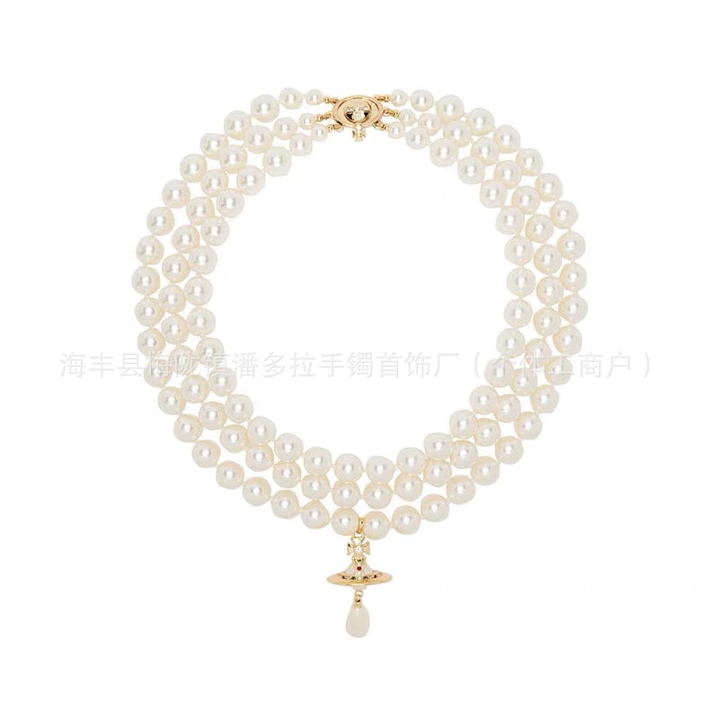 High Version Empress Dowager Saturn Pearl Necklace Pin Planet Vivian viviorb Clavicle Chain Women Light Luxury Style
