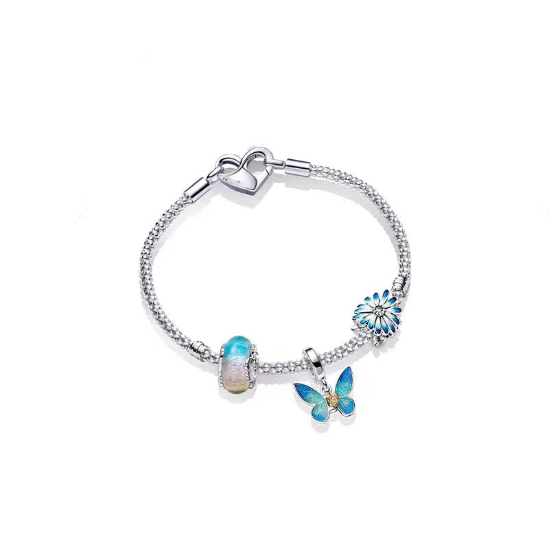 pan luxuryreplica S925 Sterling Silver Heart-shaped T-shaped Buckle Snake Bone Chain Bracelet 569285C00 This Life Year Gift for Girlfriend